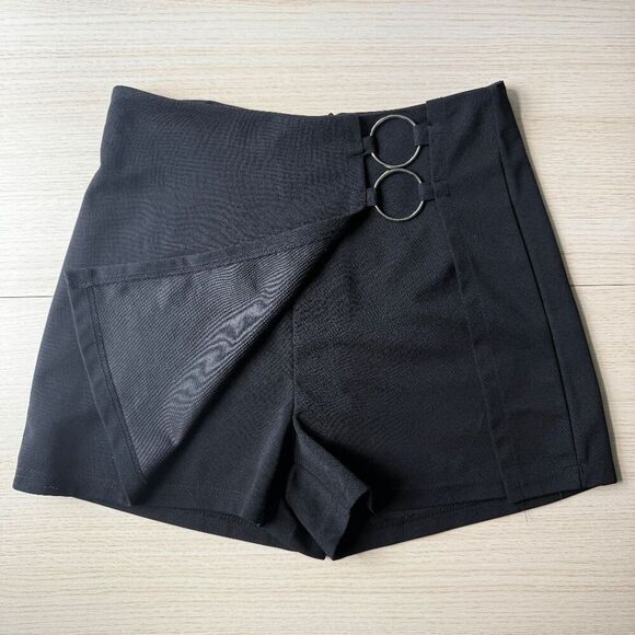 Black Skort Casual High Elastic Waist Shorts Split Hem Skorts Plain Skirt Small - Picture 7 of 8